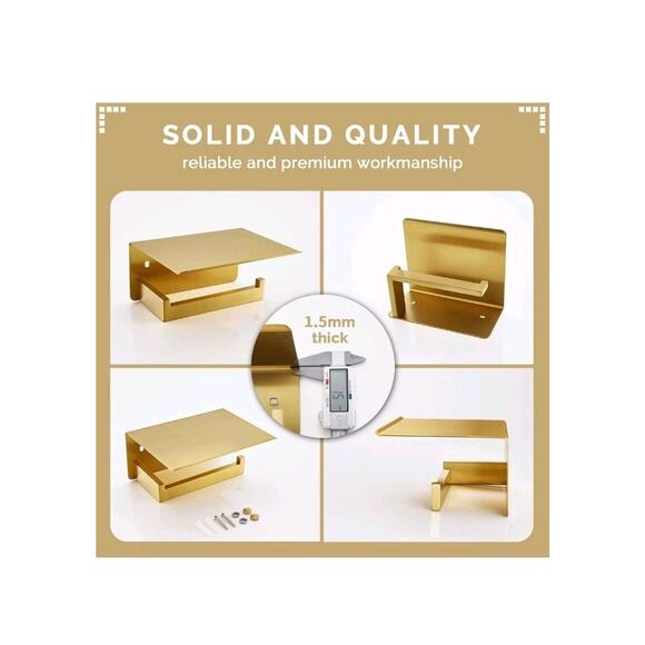 Stainless Steel Toilet Paper Holder with Shelf, Brushed Gold Wall Mount 2 Pack - Picture 6 of 8